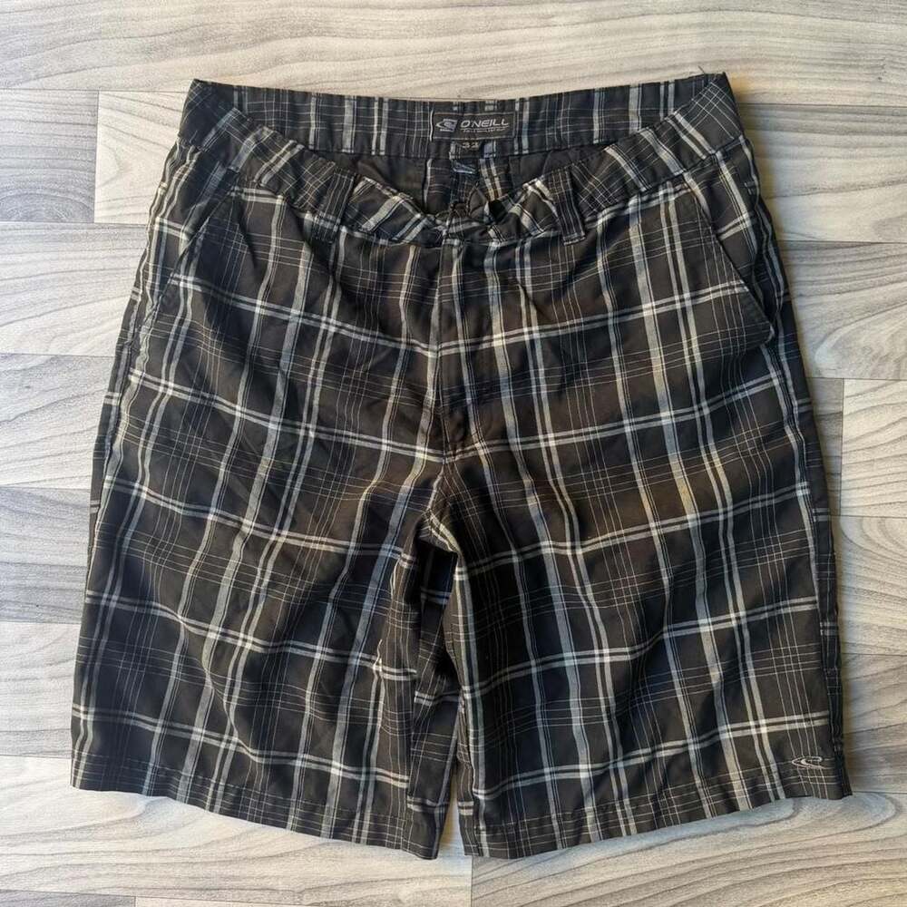 O'Neill Black Plaid Board Shorts Size 32 Y2K
